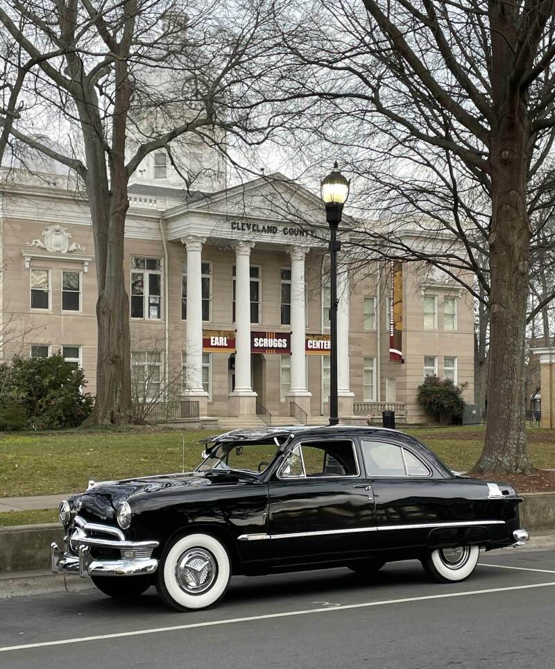 This 1950 Ford is pictured in front of the Earl Scruggs Center in Uptown Shelby during the Cars and Coffee event Saturday,  February 10th.        