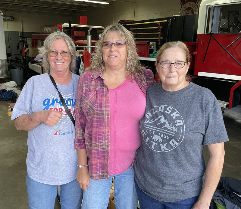 Sharon Hudson, Janice Brown and Faye Smith enjoy some time together duringthe Casar townwide yard sale on Saturday morning September 7th.     