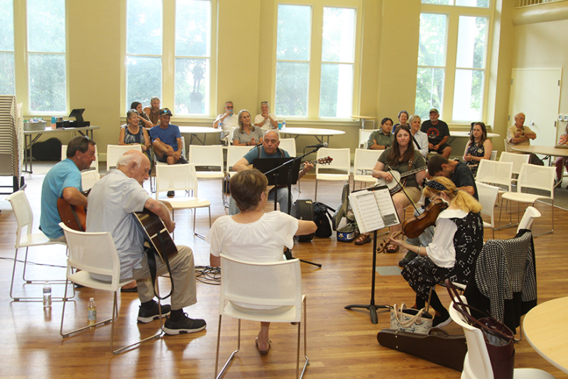 This group of musicians got together for the July Pickin' on the Square at the Earl Scruggs Center in Shelby on July 8th.