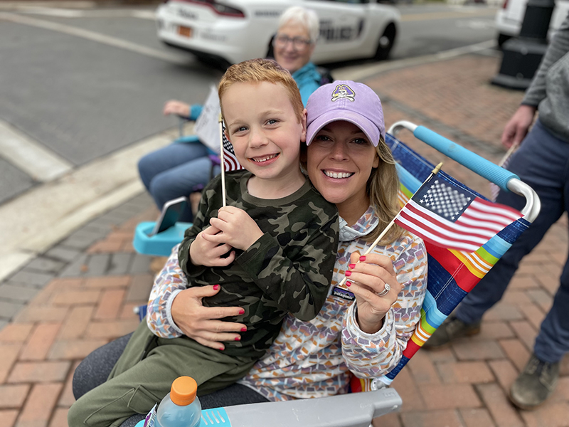 Jack and his mother Raychel Panton were being patriotic at the Cleveland County Veterans Day Parade in Shelby.